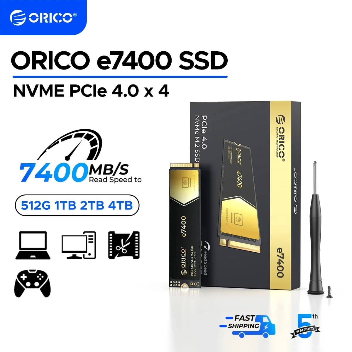 ORICO Gaming PCIe4.0 M.2 NVMe SSD PS5 7400 Mo/S disque SSD interne Gen4 pour ordinateur haut de gamm