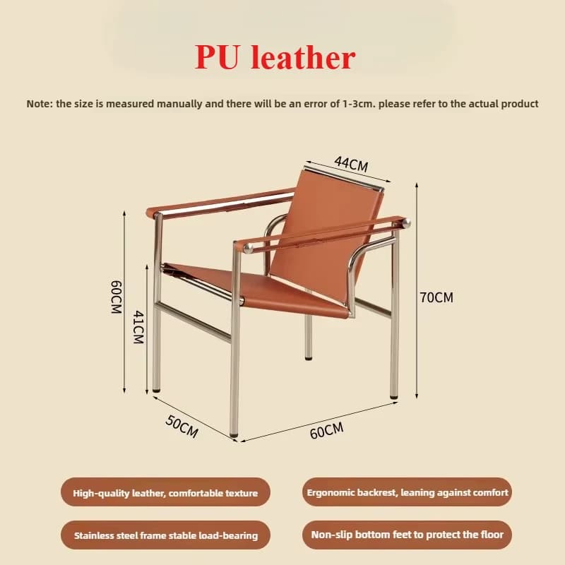 Fauteuil Selle Simple Italien, Chaise de Loisirs Individuelle en Cuir et Acier Inoxydable, Canapé Mi