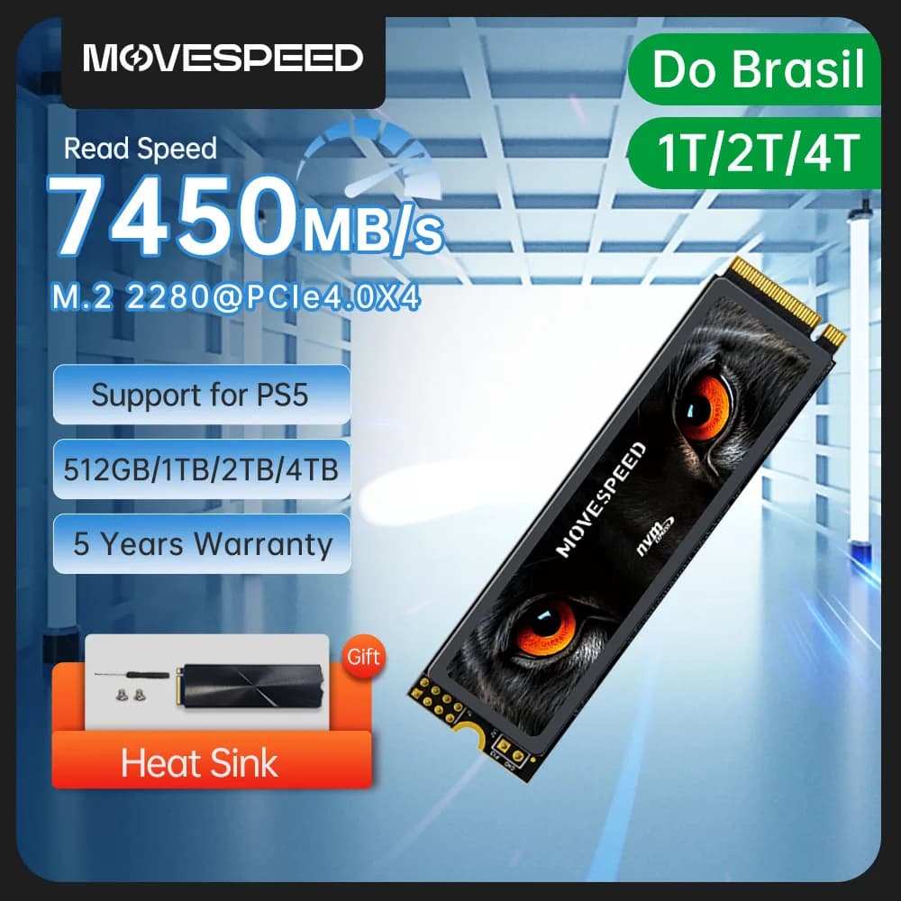 MOVESPEED 7450 mo/s SSD NVMe M.2 2280 4 to 2 to 1 to disque dur interne à semi-conducteurs M2 PCIe 4