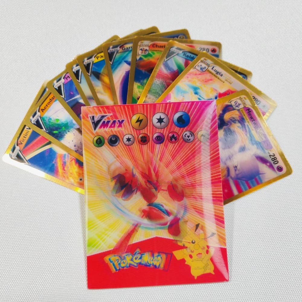 Cartes Pokemon 3D arc-en-ciel brillantes, 60 pièces, anglais Vmax Gx Charizard Pikachu, jeu de comme
