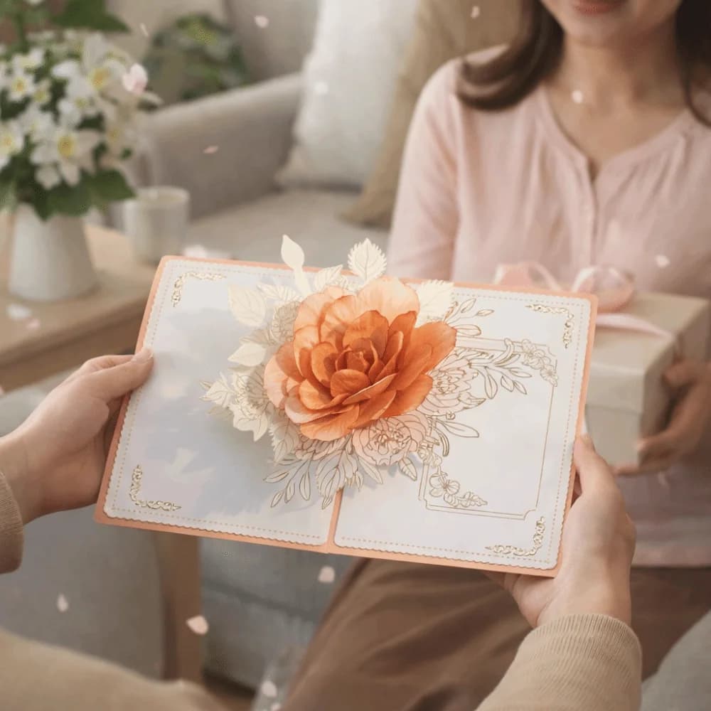 Carte de vœux romantique 3D en forme de rose, élégante carte de vœux 3D avec fleurs, invitation pliable pour la Saint-Valentin