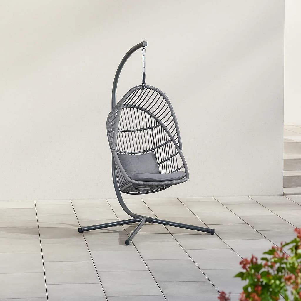 Chaise à œufs suspendue avec cadre en acier moderne, balançoire d'extérieur avec support, coussin ét