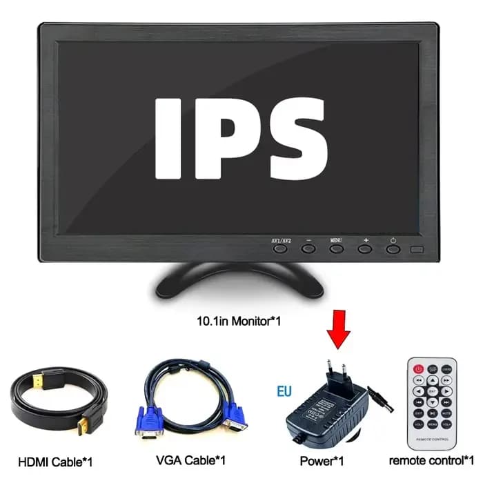 Écran LCD IPS HD de 10.1 pouces, compatible HDMI, VGA AV Bnc, moniteur d'entrée pour PC, ordinateur,