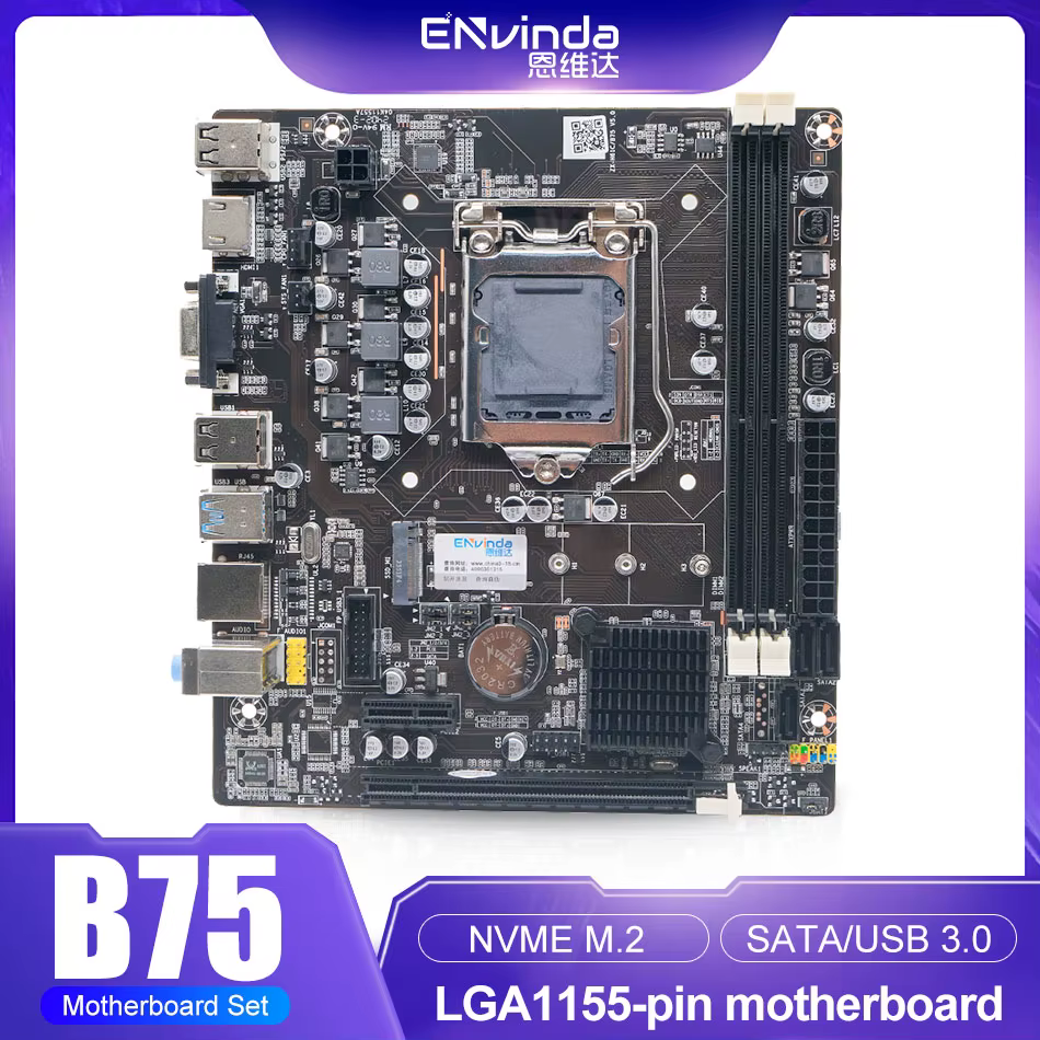 ENVINDA B75 carte mère LGA 1155 double canal DDR3 mémoire SATA III USB 3.0 pour Intel Core i7 i5 i3 
