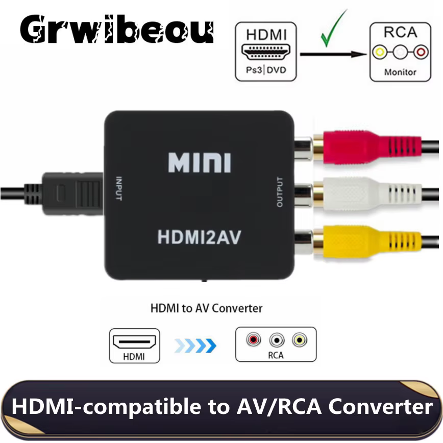 Grwibeou – convertisseur HDMI vers RCA 1080P, boîtier vidéo AV/CVSB L/R HD 1920x1080, HDMI2AV, prise