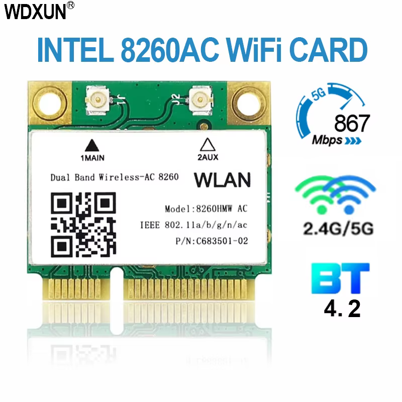 Wireless-AC8260 8260HMW 8260 double bande mini carte wifi PC-E pcie pour intel 8260ac 802.11ac 2x2 w