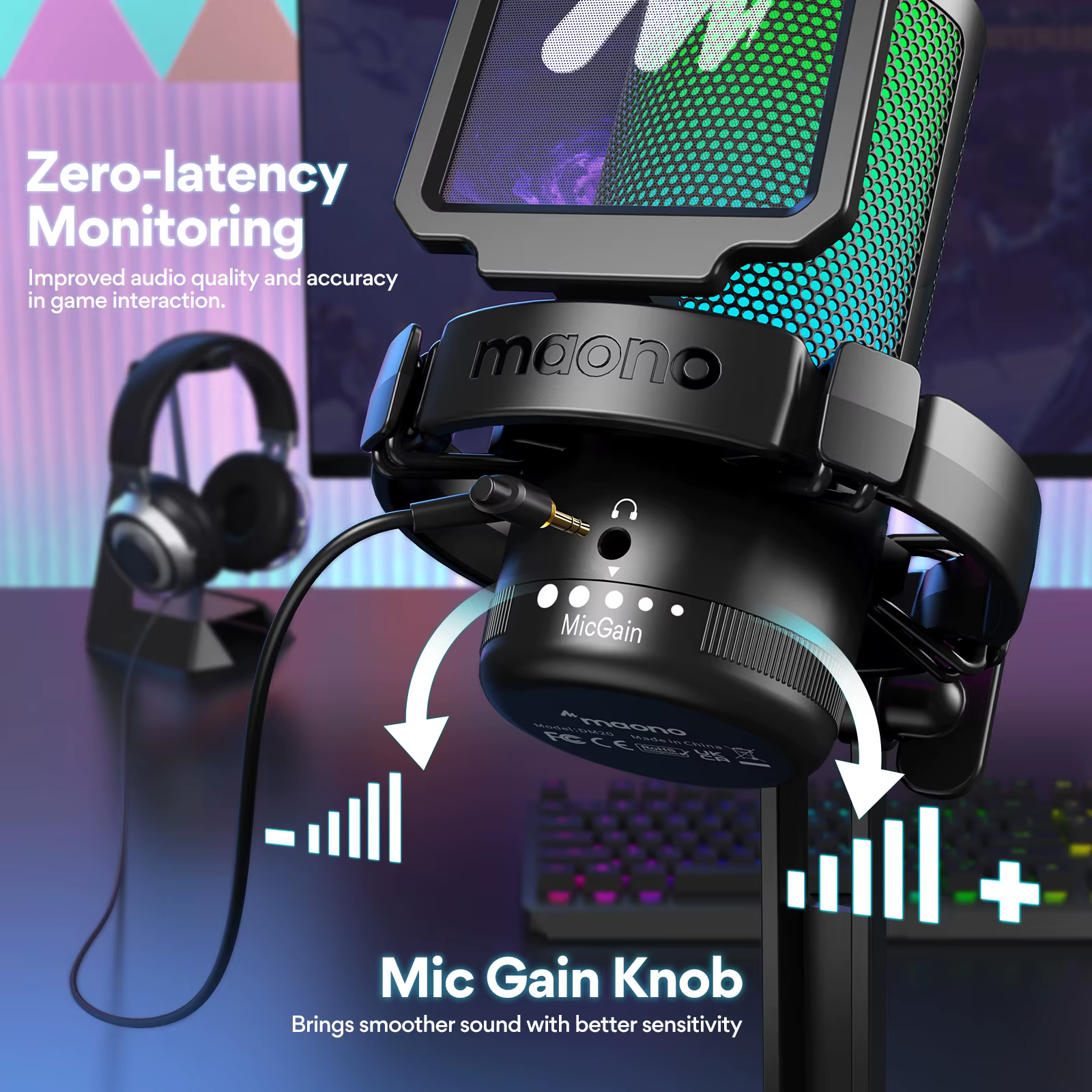 Microphone de jeu Maono DGM20, microphone USB à condensateur, micro de jeu RGB avec logiciel de rédu