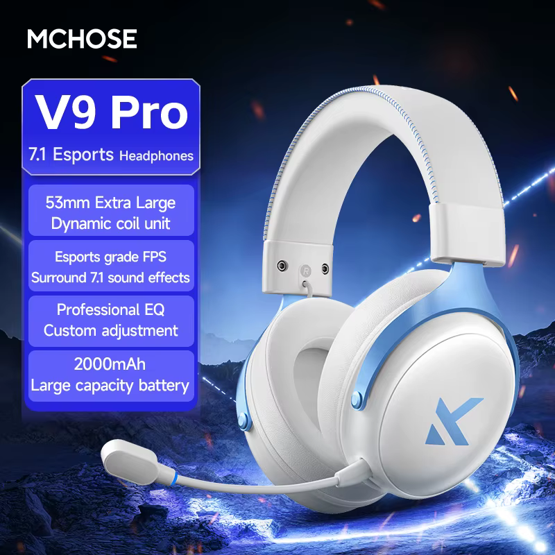 MCHOSE V9 Pro casque de jeu 2.4G BT5.3 sans fil BT5.3 casque 7.1 FPS Surround son écouteurs avec mic