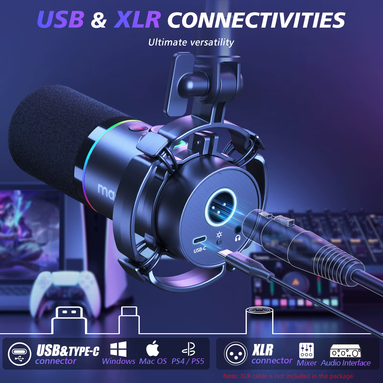 Microphone dynamique Maono PD200XS XLR/USB double mode, micro pour podcast avec logiciel Maonolink e