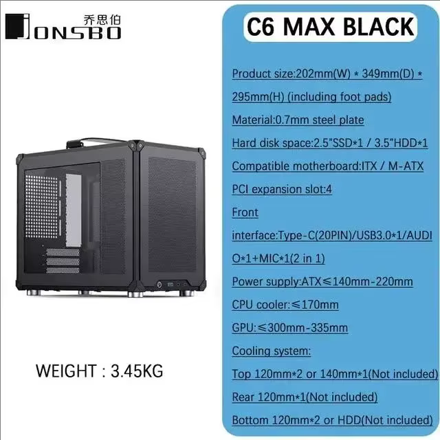 JONSBO C6 MAX poignée en maille boîtier MATX Installation sans outil boîtier tour compact avec excel