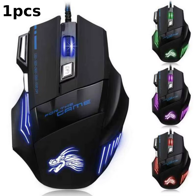 Souris de jeu filaire, rétroéclairée, 7 boutons, ergonomique, USB, 5500 DPI, optique réglable, pour 