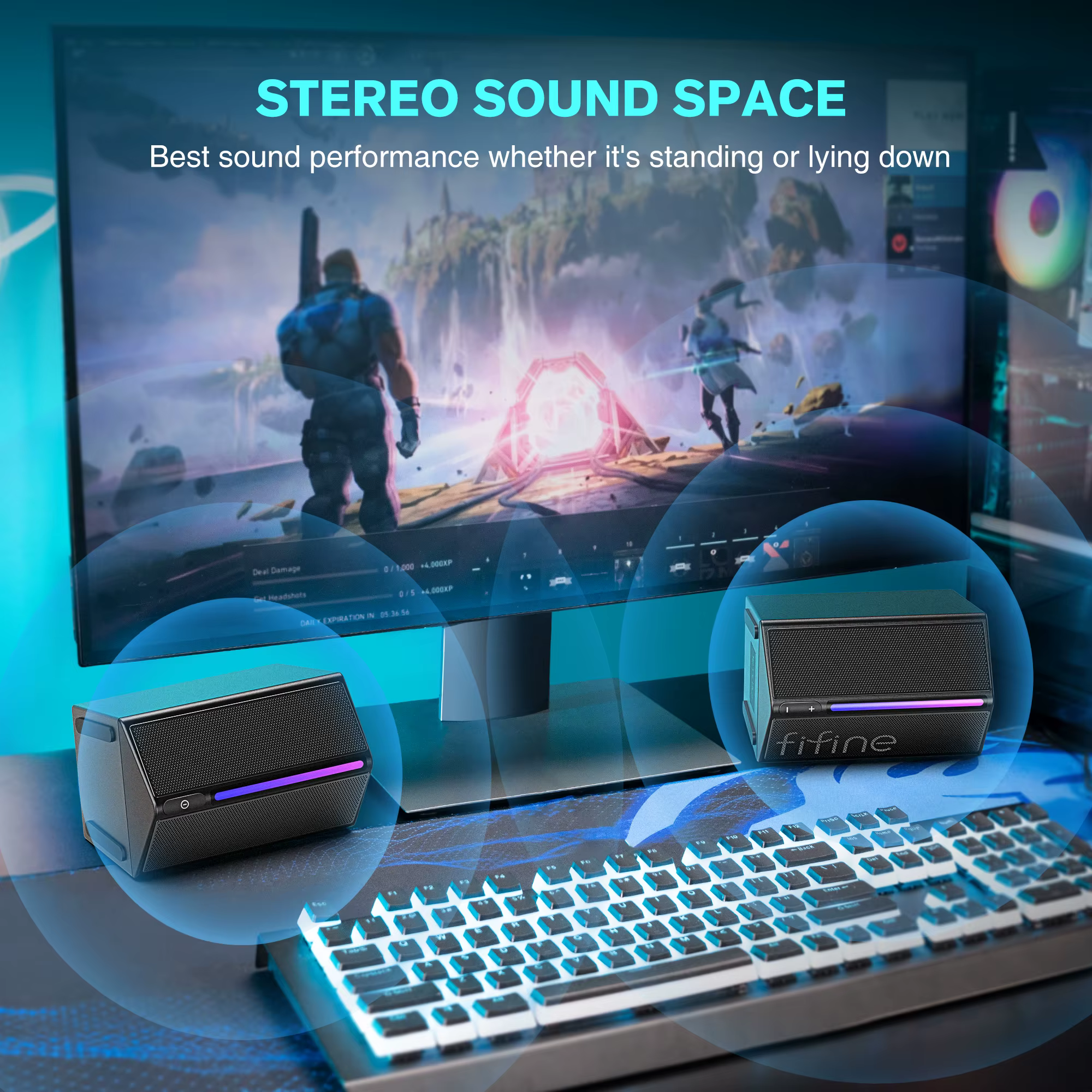 FIFINE – boîte de son de jeu avec son Surround stéréo, haut-parleur USB RGB avec contrôle Vol pour P