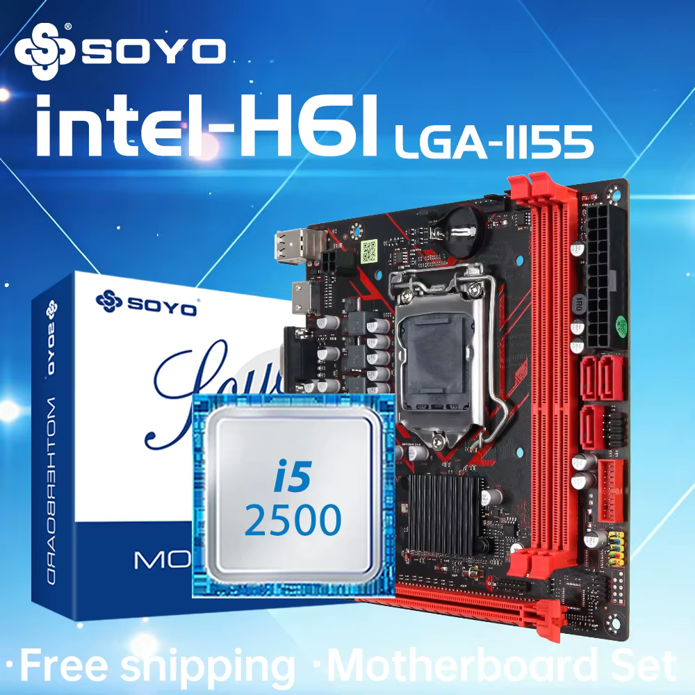 Kit de carte mère de jeu SOYO H61 avec processeur Intel LGA1155 i5 2500, mémoire DDR3, composants d'
