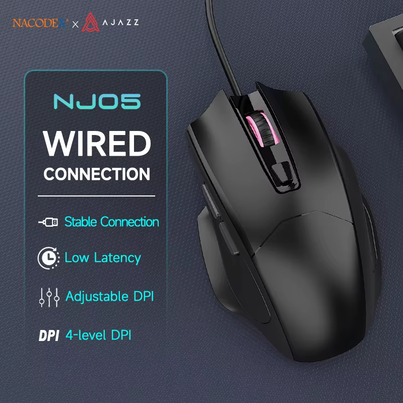 AJAZZ NJ05 Souris de jeu filaire ergonomique, adaptée aux longues heures de travail au bureau, compa