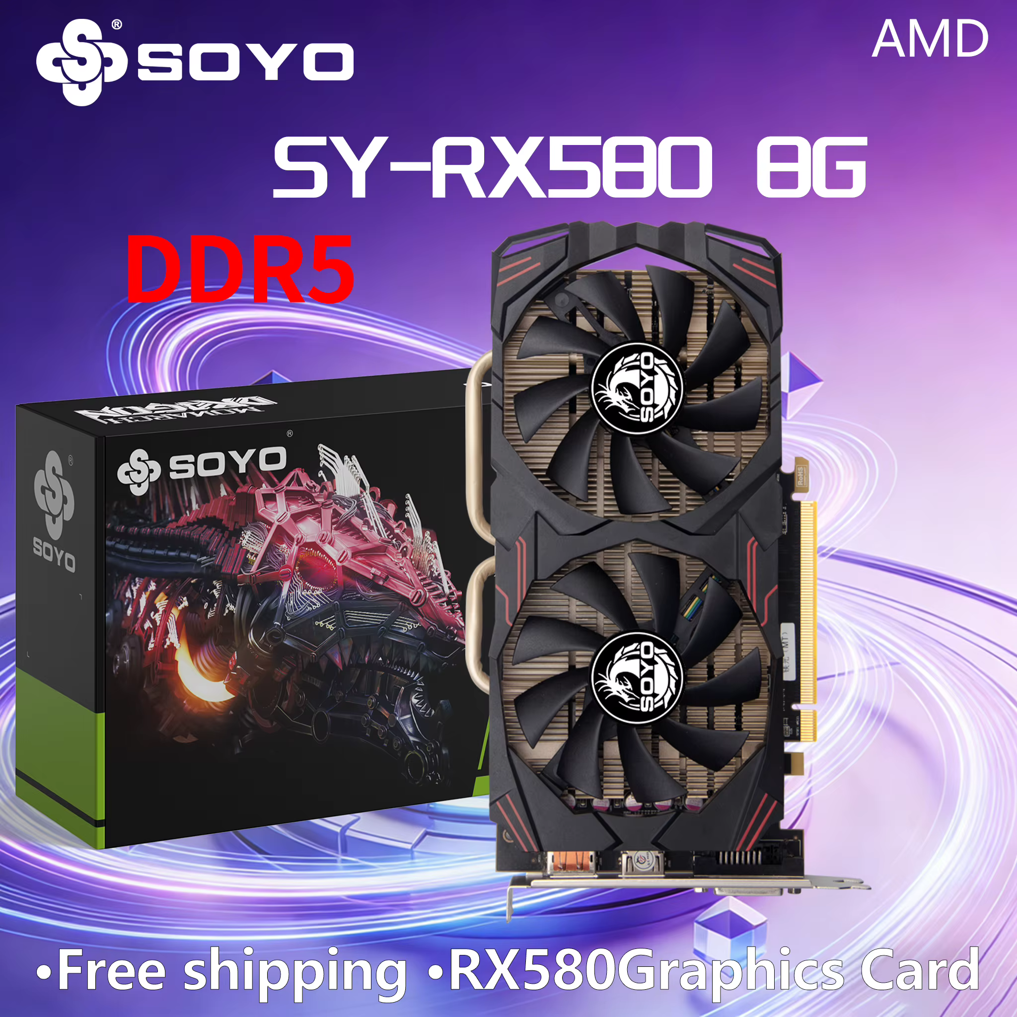 Cartes graphiques AMD SOYO Radeon RX580 8G GDDR5, carte de jeu vidéo PCIE3.0x16, composants d'ordina