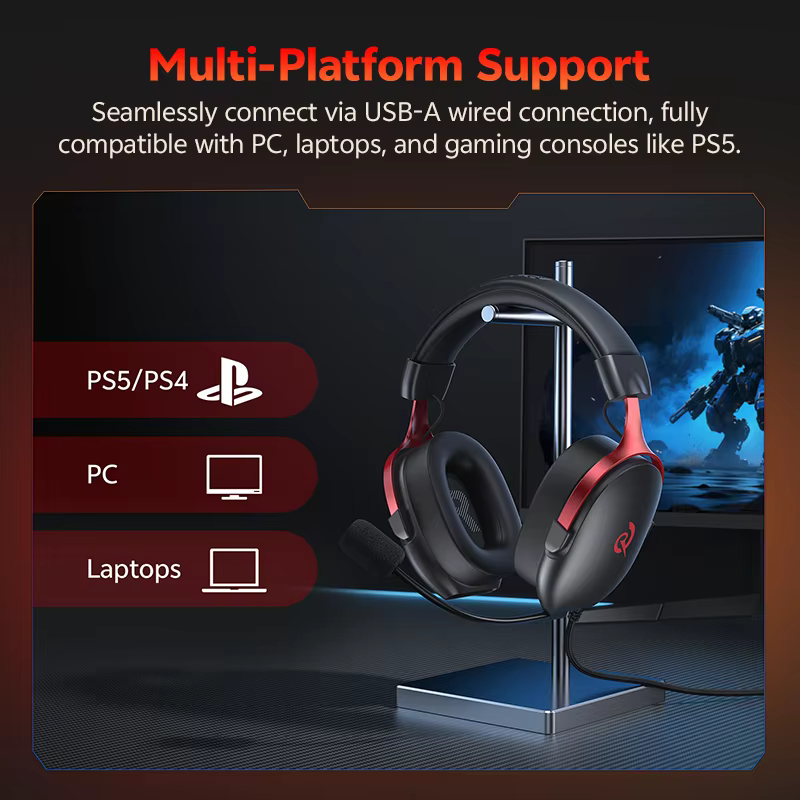 QCY VN200 Pro casque de jeu filaire avec micro 40mm pilote 7.1 Surround sur l'oreille casque pour PC