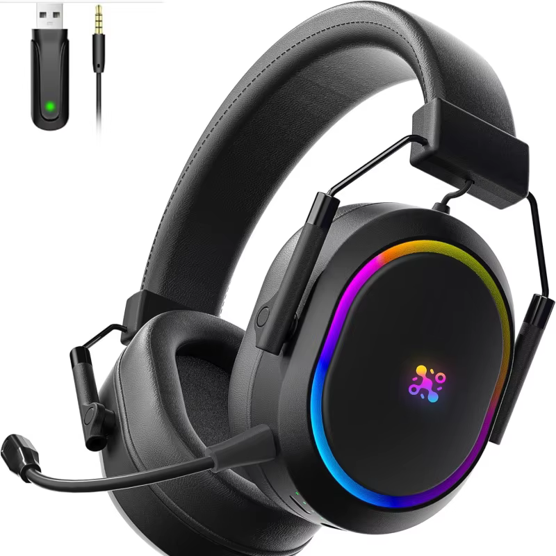LDON casque de jeu sans fil pour PS5 PS4 Bluetooth 2.4GHz casque avec son Surround mousse mémoire po