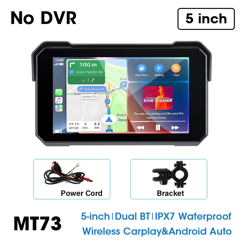 Navigation GPS portable pour moto de 5 pouces, écran étanche IPX7, Bluetooth sans fil, Carplay, Andr