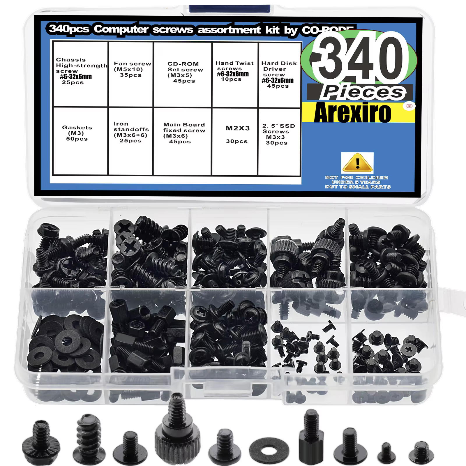 Kit d'assortiment de vis de disque dur pour carte mère, 340 pièces, supports de carte mère, vis de P