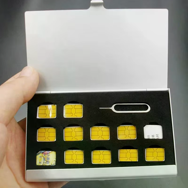 Boîtier de rangement portable en aluminium pour cartes SIM et cartes mémoire Nano, avec 12 emplaceme