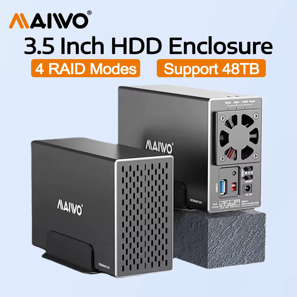 MAIWO 3.5 pouces SATA RAID HDD Station d'accueil double baie disque dur externe boîtier RAID USB3.0