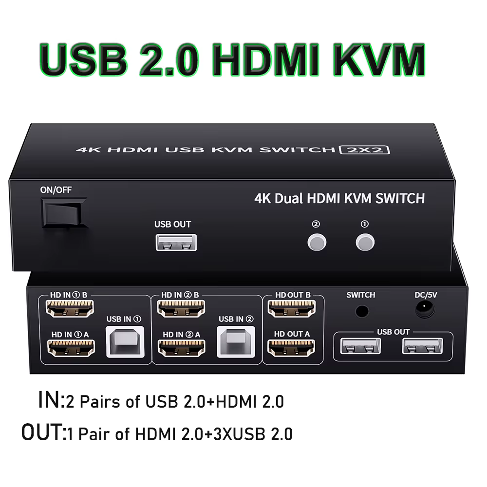 Commutateur KVM HDMI double moniteur 2X2 USB 3.0/2.0 4K 60Hz commutateur KVM HDMI à affichage étendu