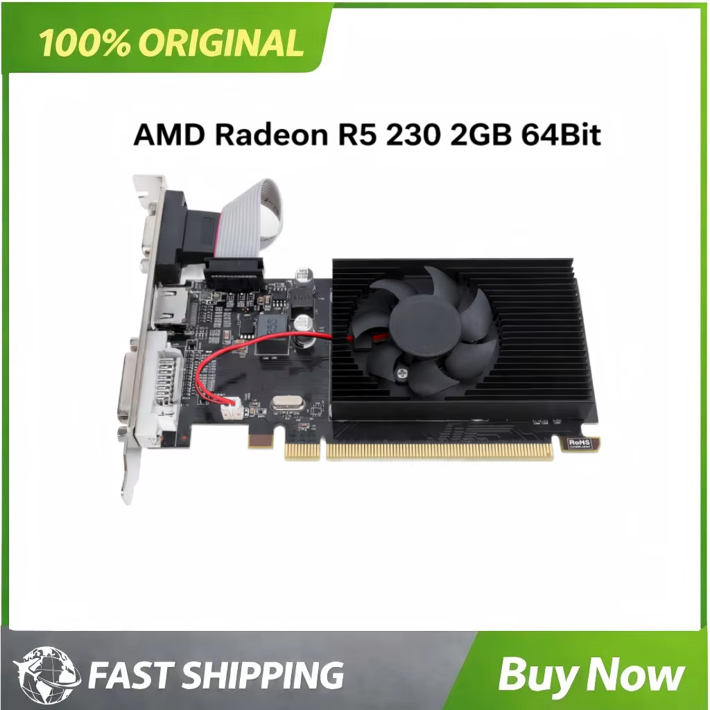 Carte graphique de jeu AMD Radeon R5 230 2 Go, 64 bits GDDR3 625 MHz, PCIE X16, carte graphique PC, 