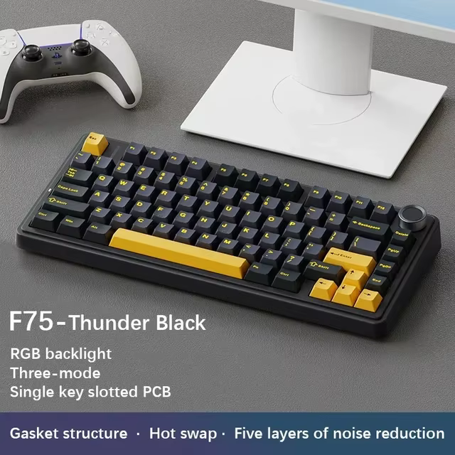 AULA-Clavier mécanique de jeu F75 2.4G, sans fil, Bluetooth, filaire, RVB, personnalisé, disposition