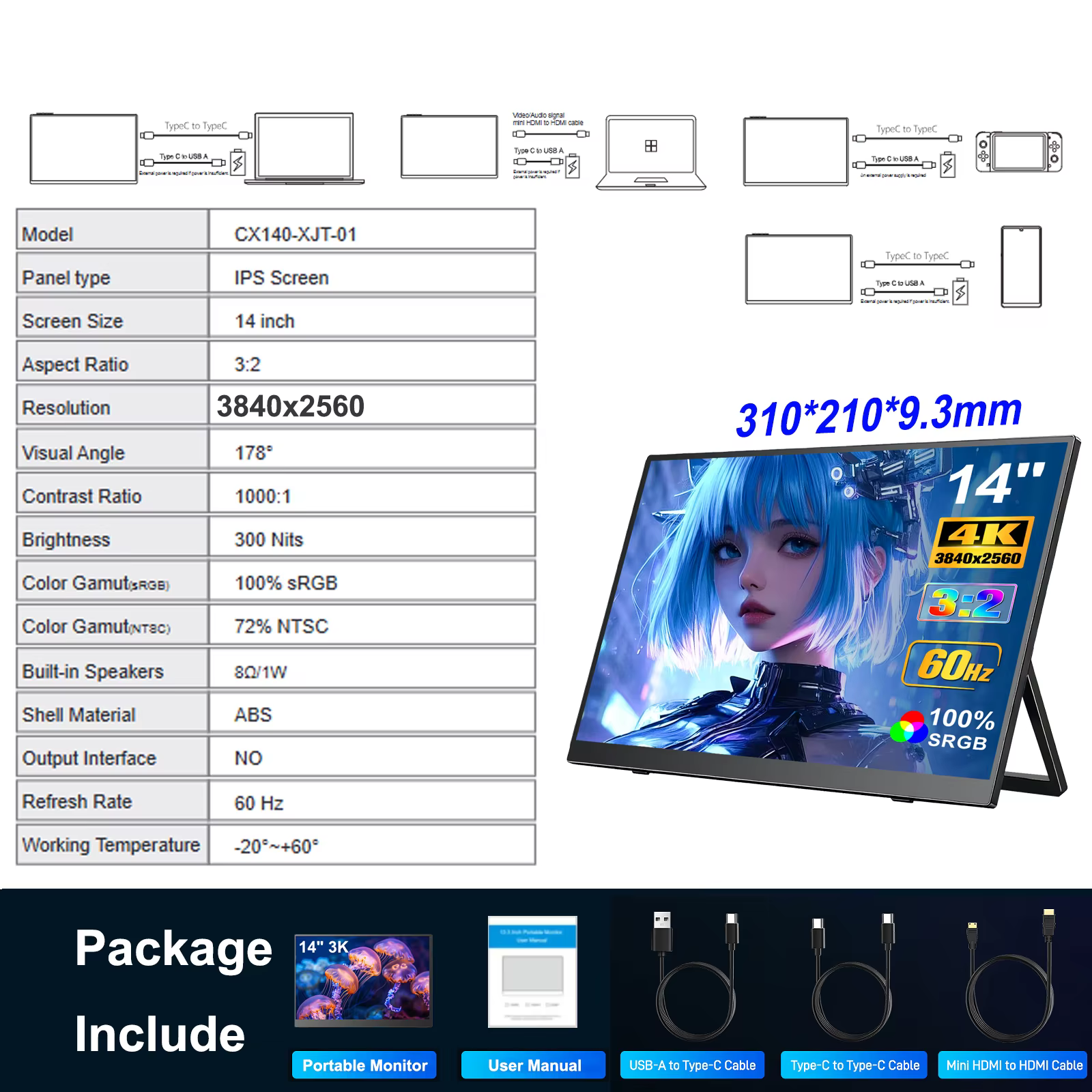 Moniteur portable MISSUN à écran tactile 17,4 pouces 60 Hz avec VESA et rotation à 180° ° Support