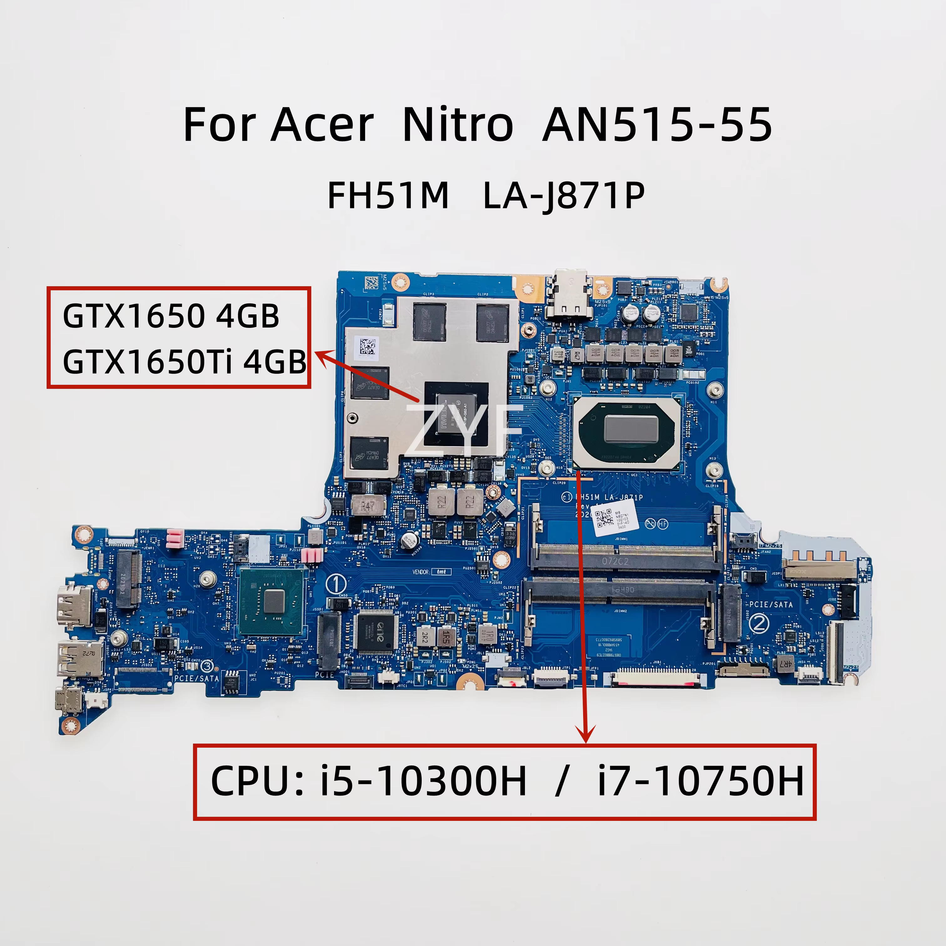 Pour Acer Nitro AN515-55 carte mère d'ordinateur portable FH51M LA-J871P NBQ7N11002 avec i5-10300H i