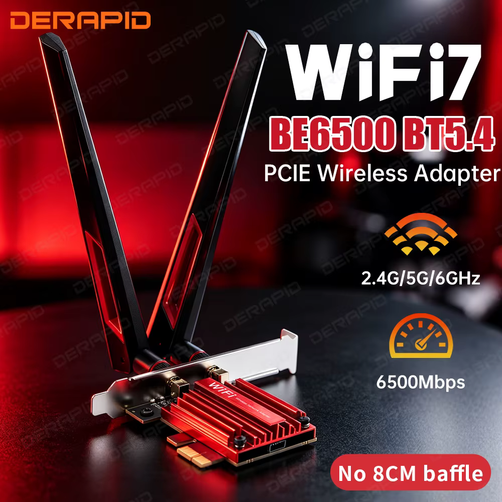 Carte réseau WiFi 7 BE6500 PCIe, puce MT7925, Bluetooth 5.4, 6500 Mbps, antenne à gain élevé, adapta