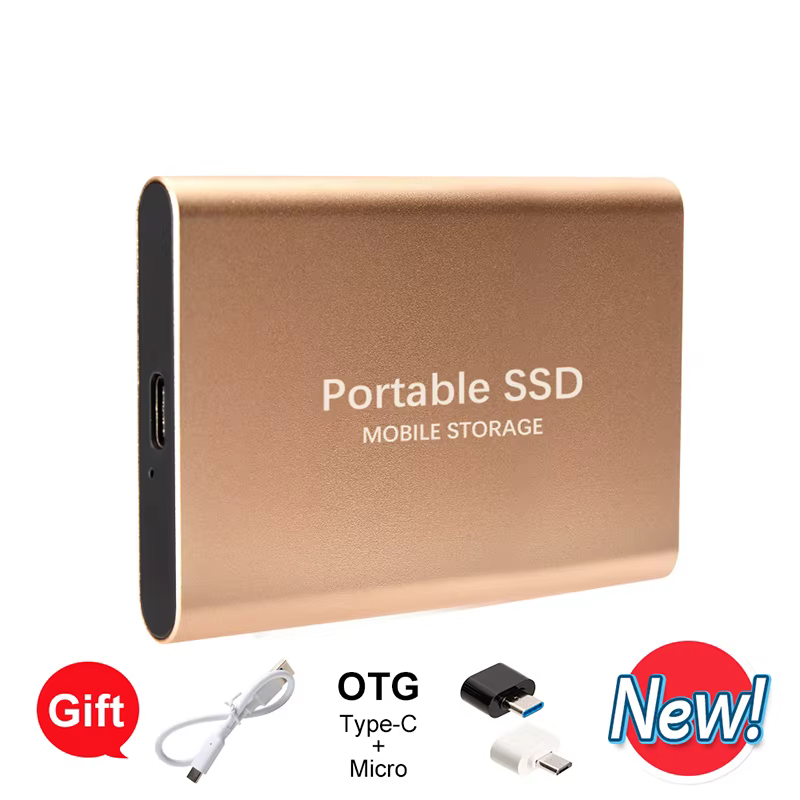 Disque SSD portable 1 To 2 To 4 To 16 To, disque dur externe de haute qualité, original, pour PC, or