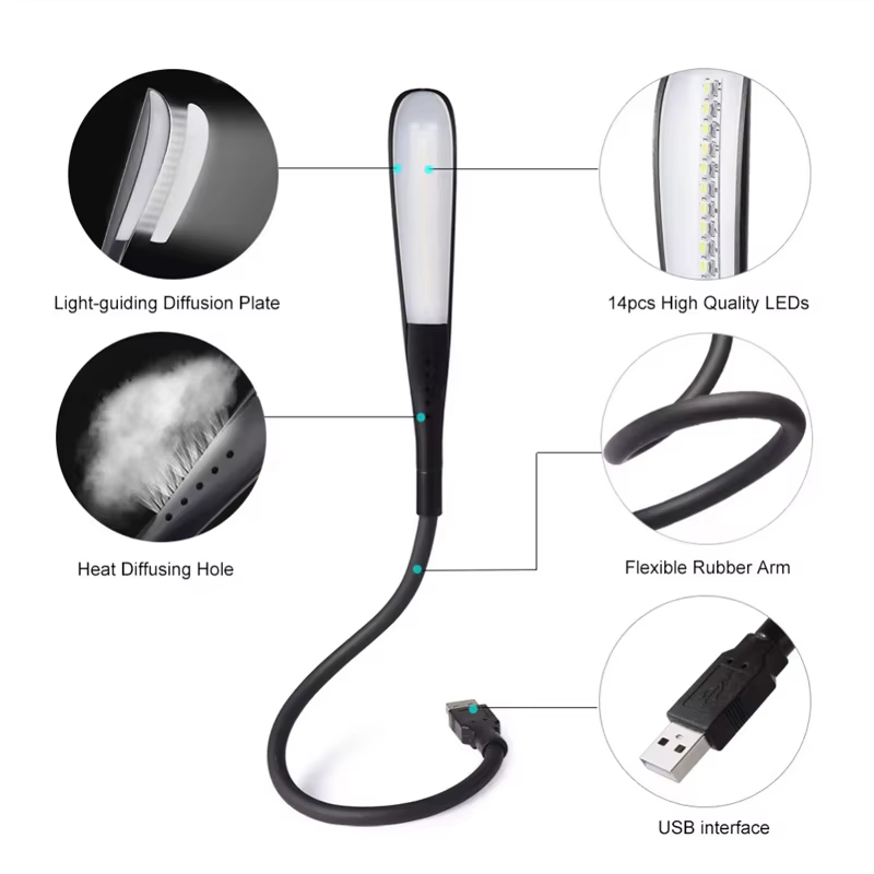 Lampe LED USB tactile à 3 niveaux de luminosité réglable, flexible, pour ordinateur portable, clavie