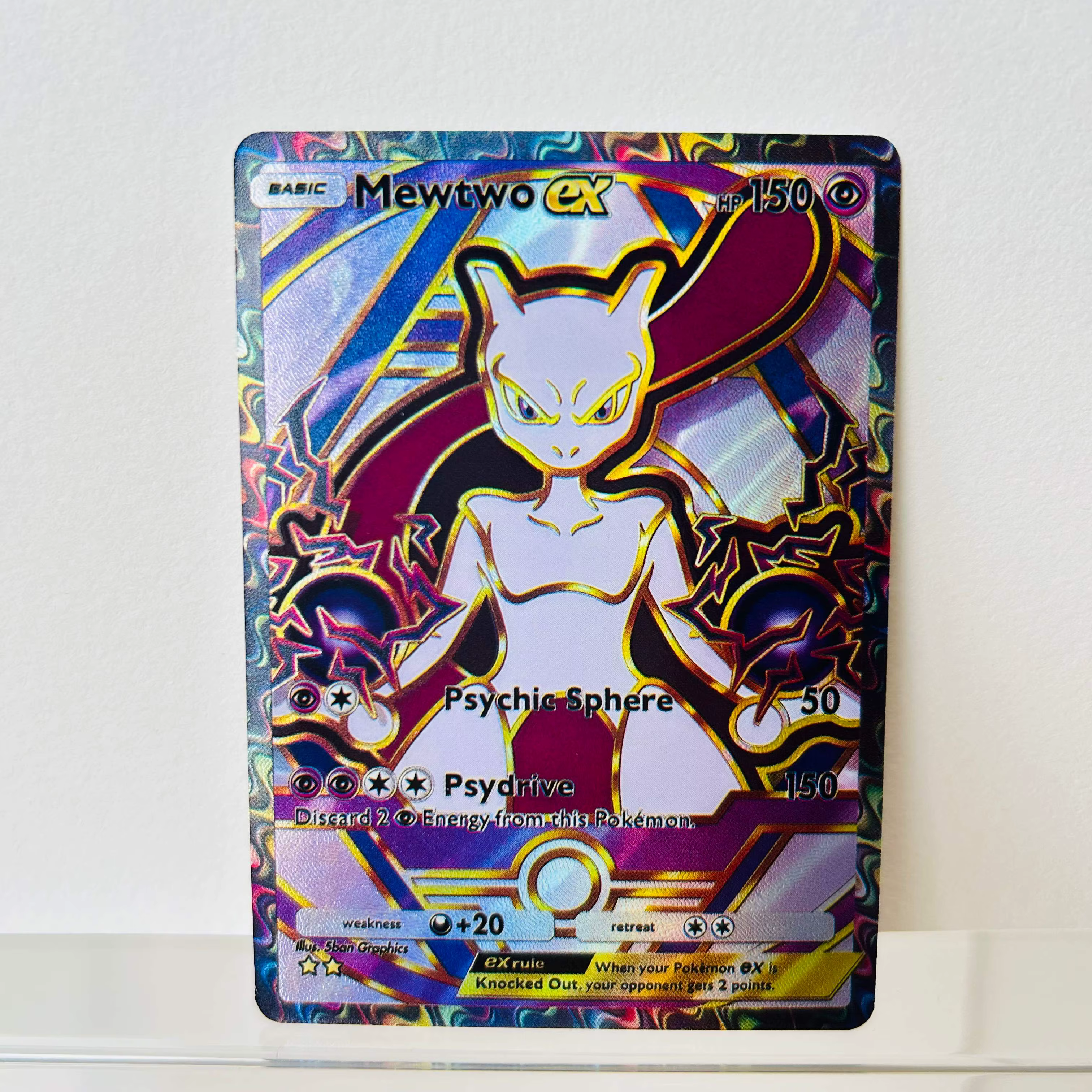 Cartes de collection Mewtwo Ex version anglaise, qualité de collection, texture foil DIY, excellent 