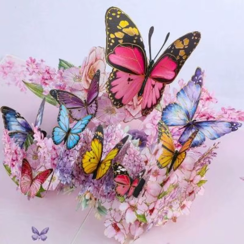 1 magnifique carte pop-up 3D avec un design élégant de papillons et de fleurs - Polyvalente pour les