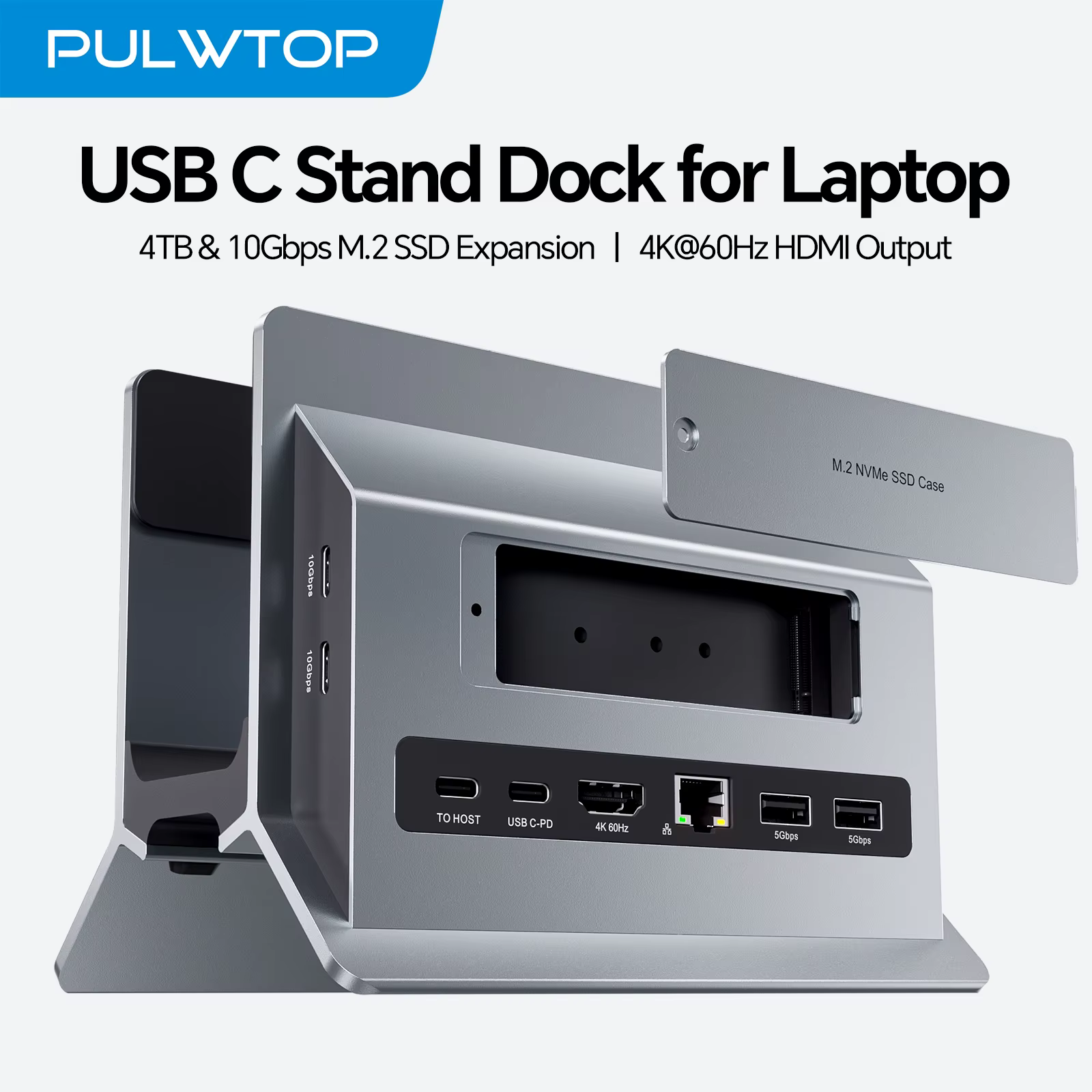 Station d'accueil pour ordinateur portable PULWTOP avec extension SSD M.2, HD 4K, RJ45, USB-C 2USB C