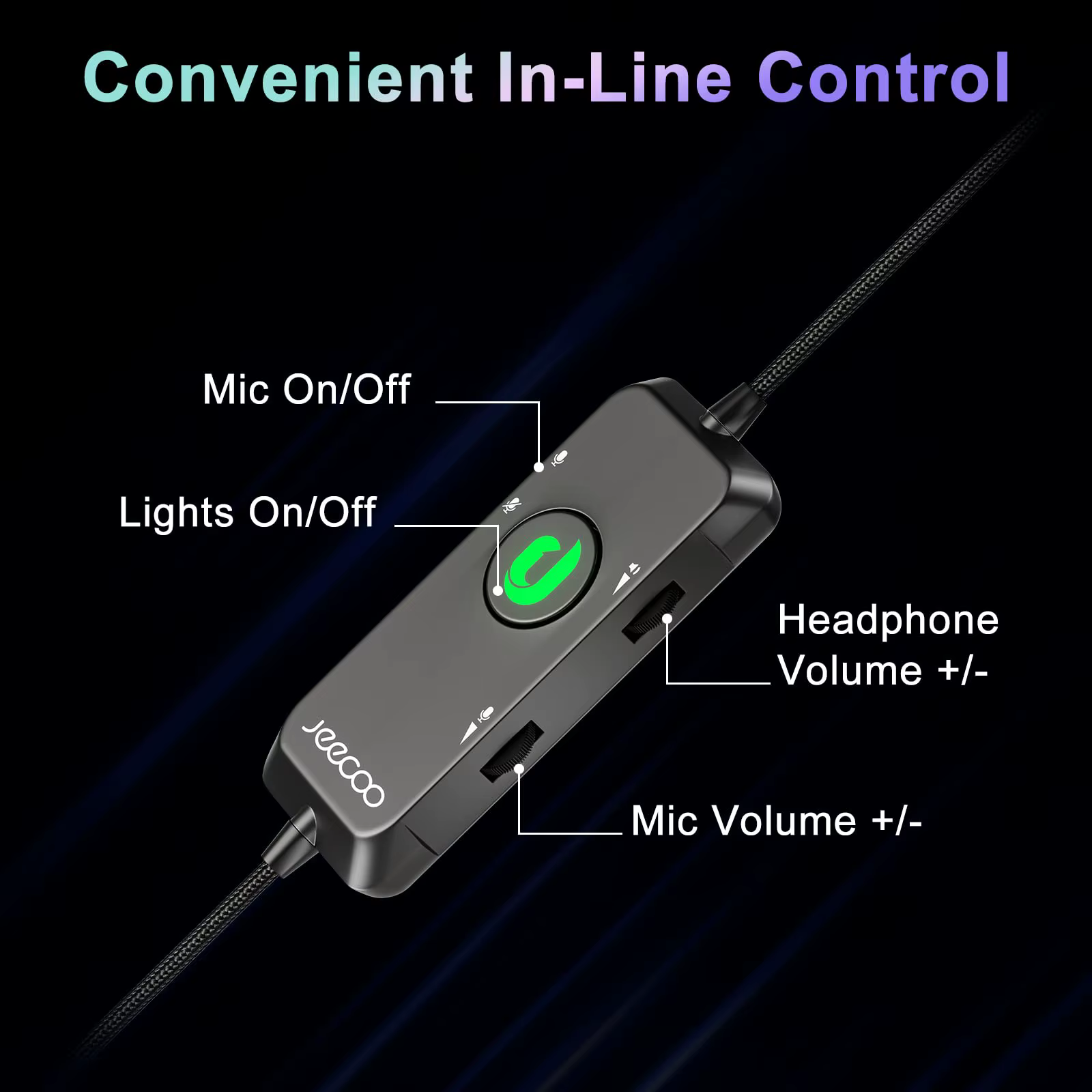 Jeecoo-Casque de jeu USB V20U, écouteurs à son surround, micro antibruit, coussinets d'oreille en mo