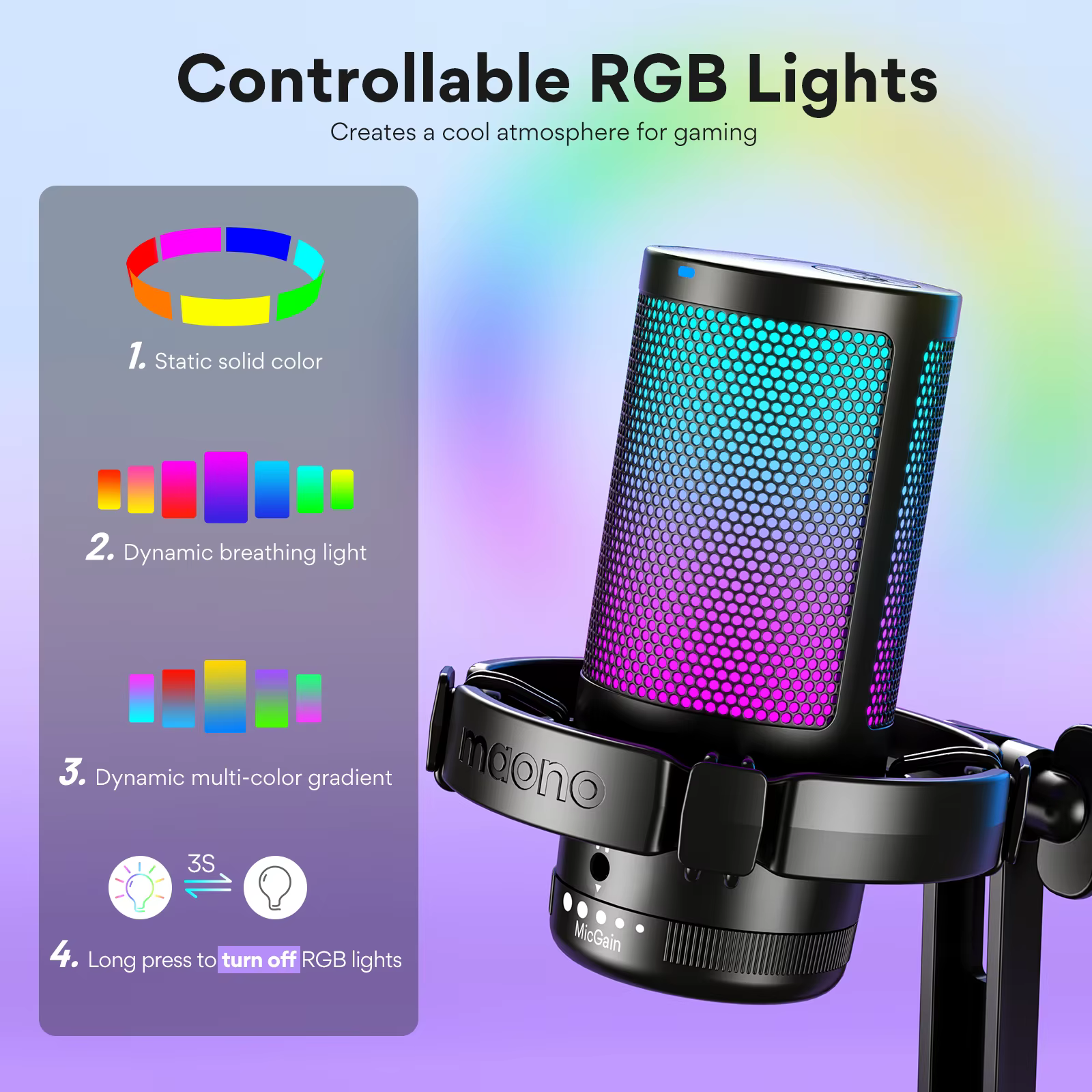 Microphone de jeu Maono DGM20, microphone USB à condensateur, micro de jeu RGB avec logiciel de rédu