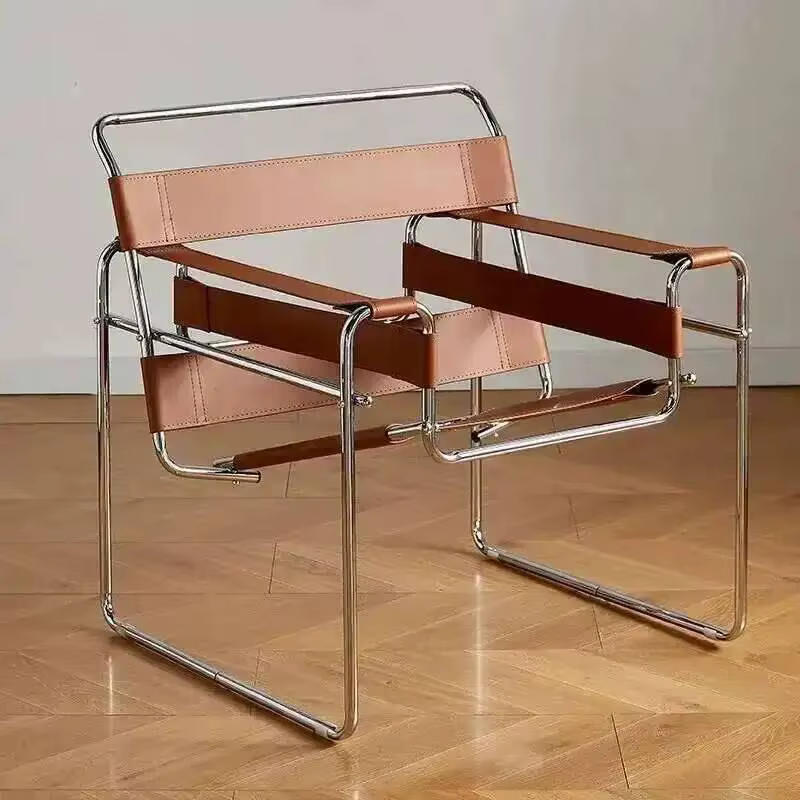 Chaise de salon industrielle Vassili de style nordique médiéval, modèle individuel Bauhaus en cuir d