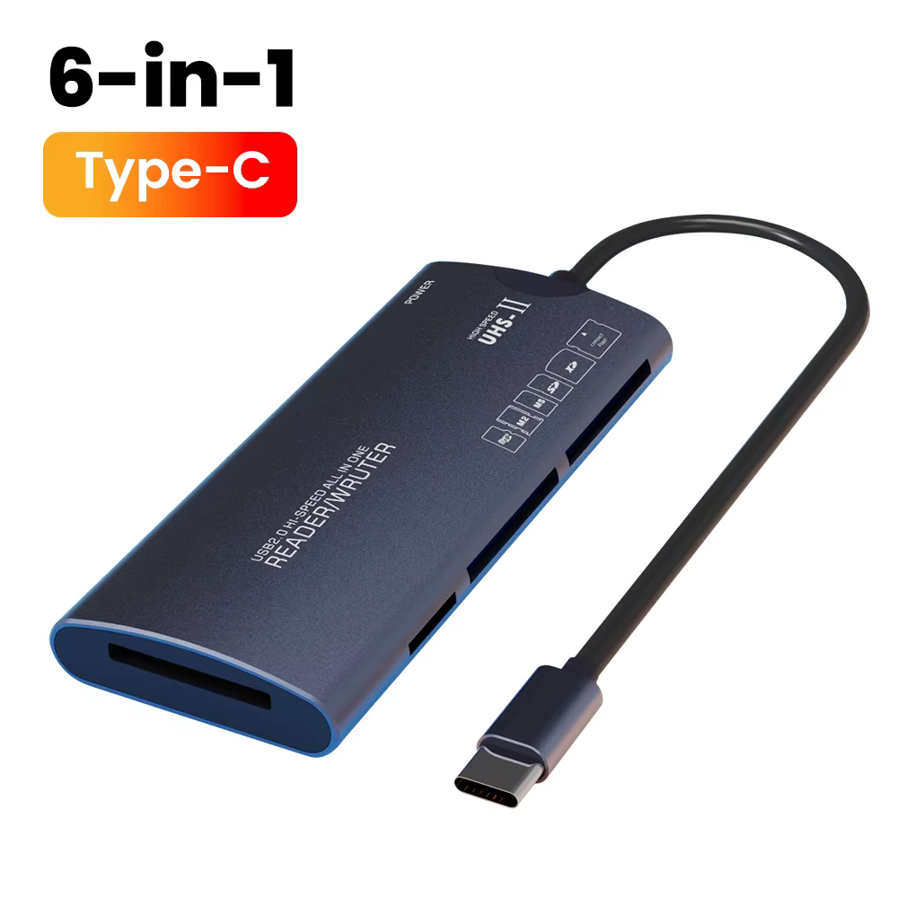 Lecteur de carte mémoire USB 6 en 1 multifonction Type C SD/TF/MS/XD/CF lecteur de carte mémoire mul