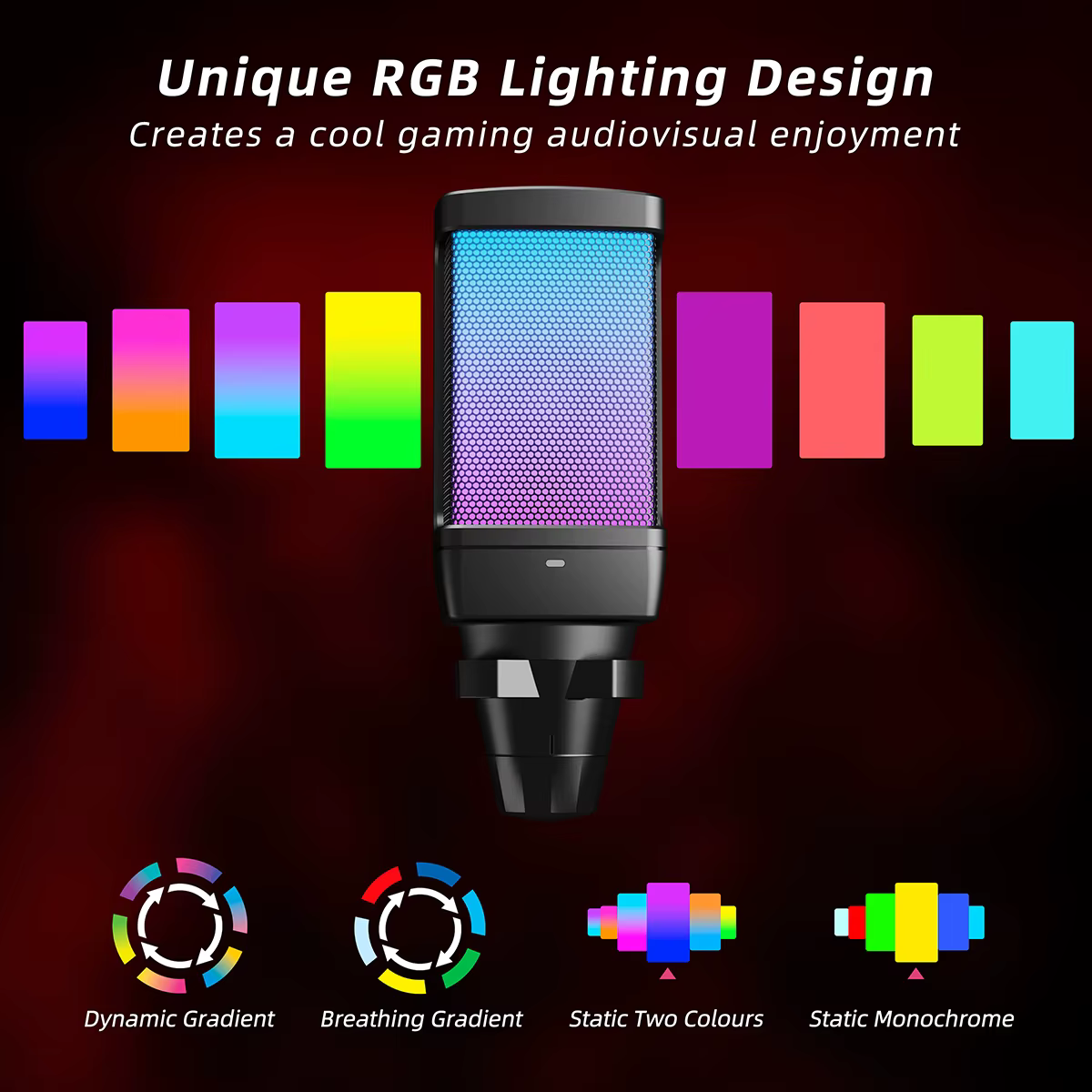 Microphone USB de jeu AmpliGame avec suppression du bruit, micro RGB avec fonction de sourdine rapid