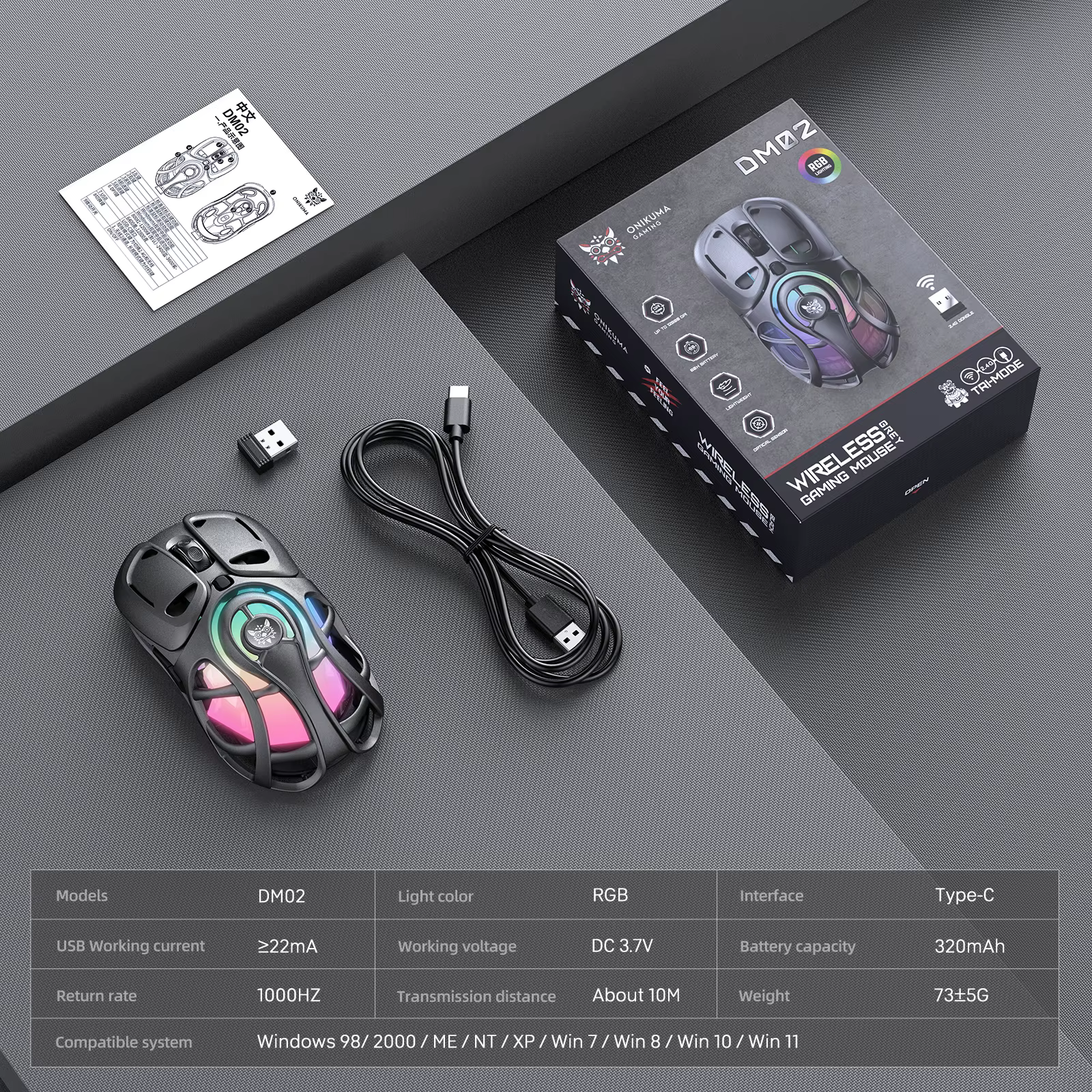 Souris de jeu ONIKUMA DMO2, conception antidérapante avec Texture en Fiber de carbone, souris dédiée