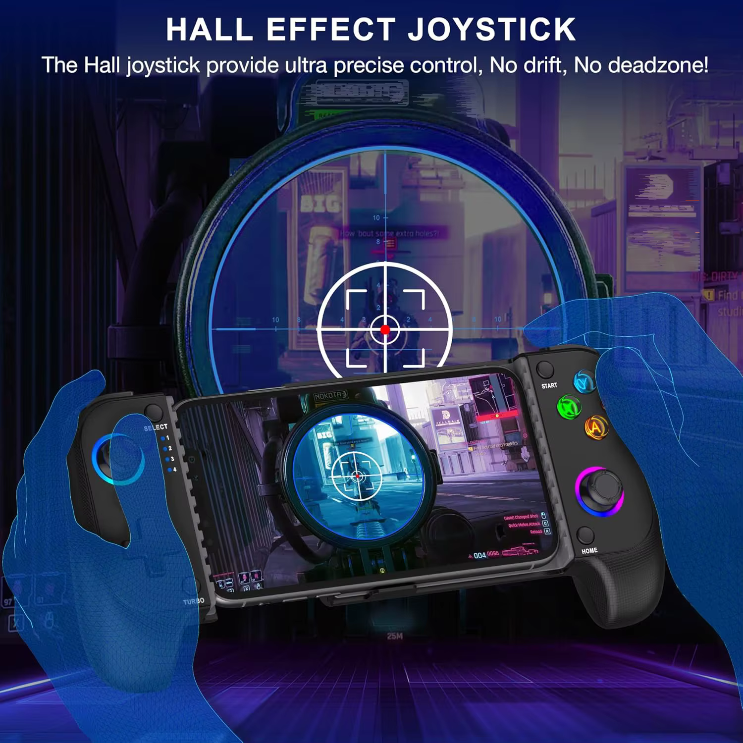 Manette de jeu sans fil 7009F pour iOS/Android avec joystick à effet Hall et éclairage RGB, manette 
