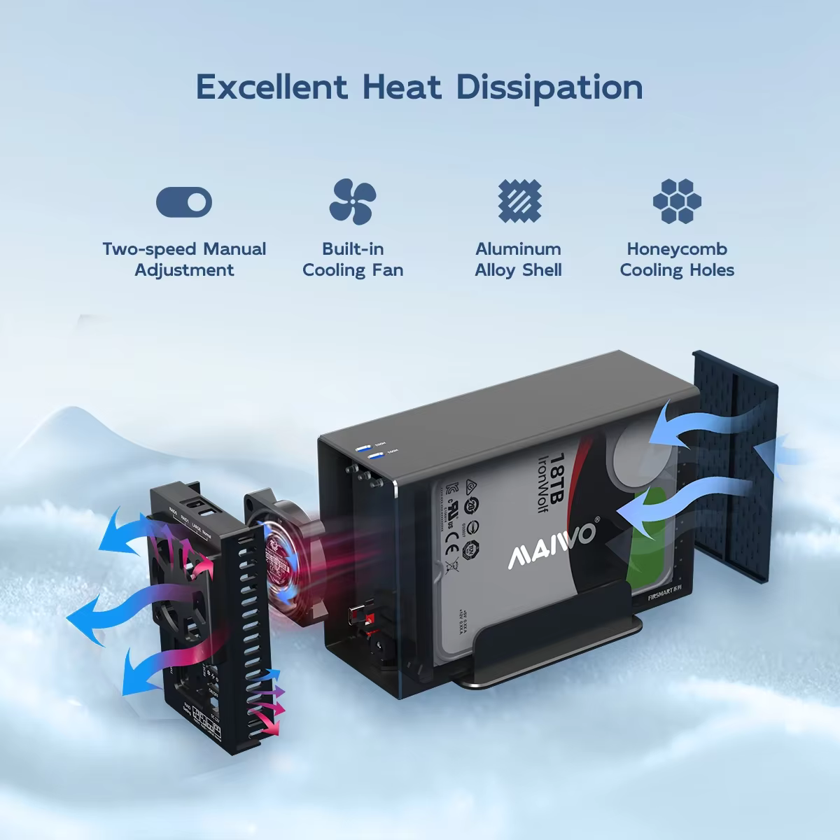 MAIWO 3.5 pouces SATA RAID HDD Station d'accueil double baie disque dur externe boîtier RAID USB3.0