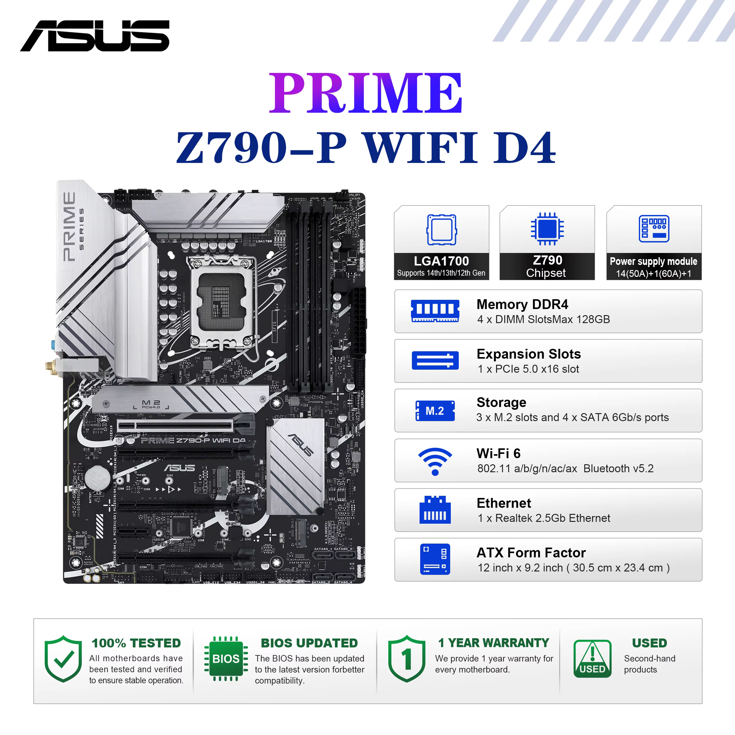 ASUS PRIME Z790-P WIFI D4 carte mère Socket LGA1700 CPU DDR4 5333 (O.C) jeu de puces mémoire Z790 AT