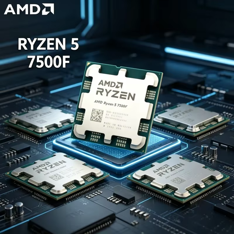 Processeur AMD Ryzen 5 7500F AM5 haute performance, 3,7 GHz en mode basse consommation, 5,0 GHz en m