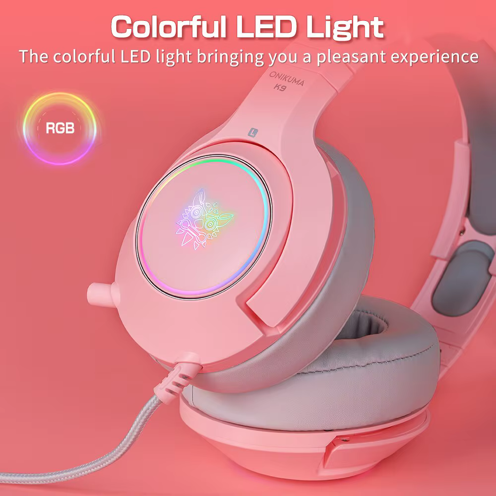 ONIKUMA K9 Filaire Casque avec RGB Lumière Flexible HD Mic 3.5mm Gaming Casque Ordinateur Écouteurs 
