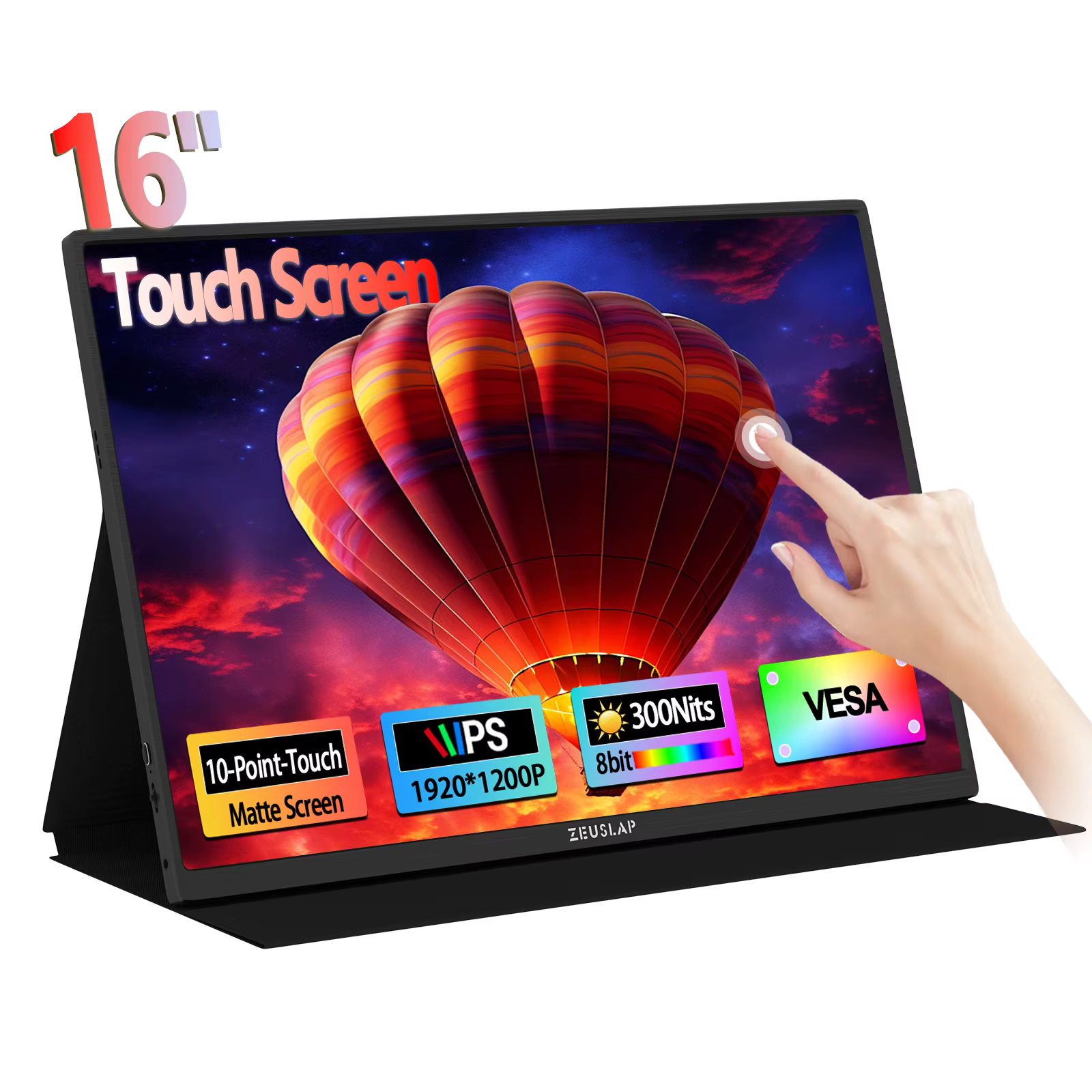 ZEUSLAP -Moniteur portable à écran tactile 16 pouces, 100% sRGB, 1200P, IPS, affichage de voyage pou