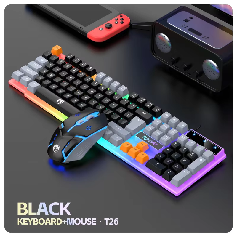Ensemble clavier et souris rétroéclairés tricolores super cool, ensemble de jeu filaire à sensation 