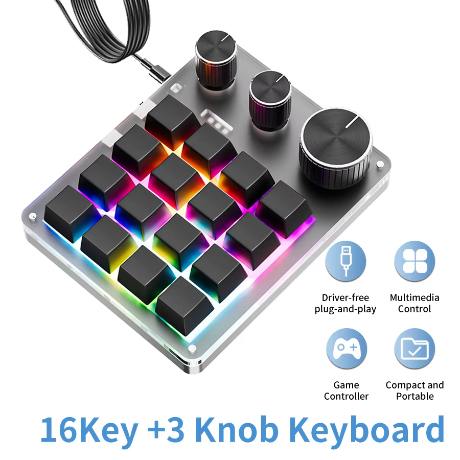 16 touches 3 boutons clavier de jeu mécanique USB filaire Bluetooth-Support/programmation 2.4G clavi